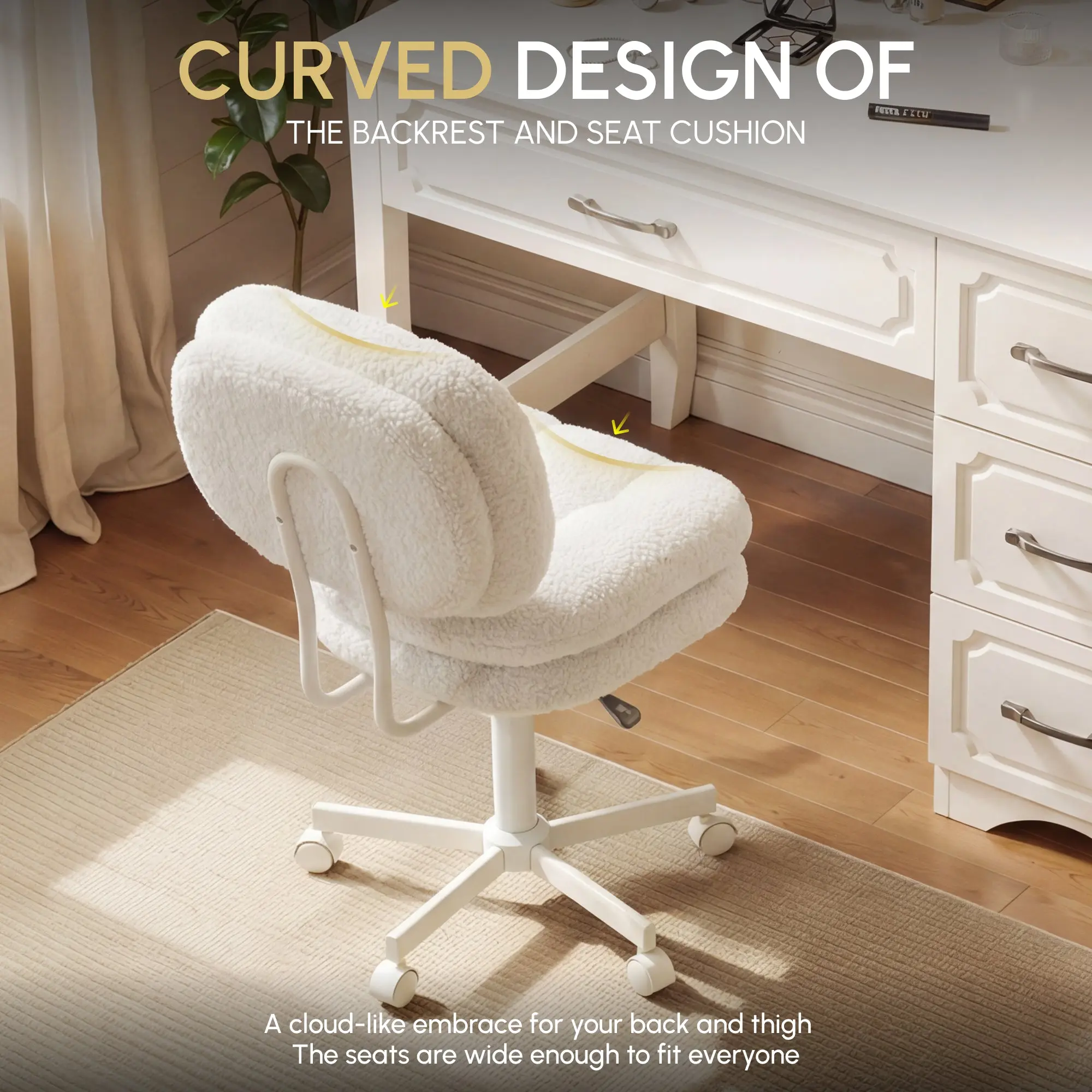 66H6 Cross-Legged Vanity Chair – Effortless Glide- White - Image 4