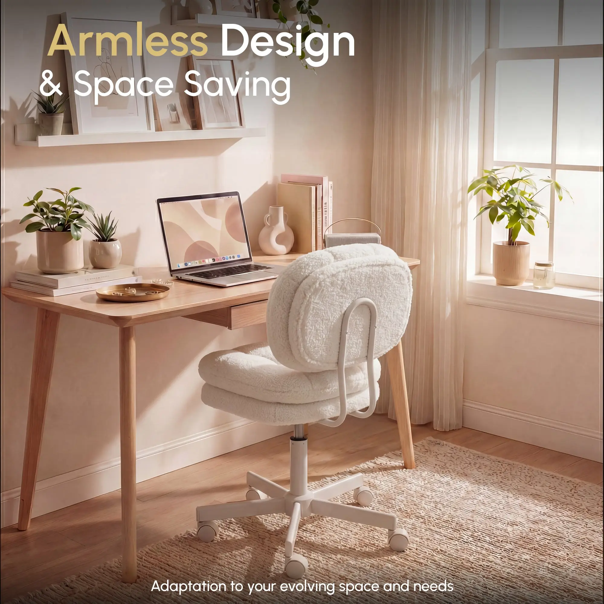 66H6 Cross-Legged Vanity Chair – Effortless Glide- White - Image 6
