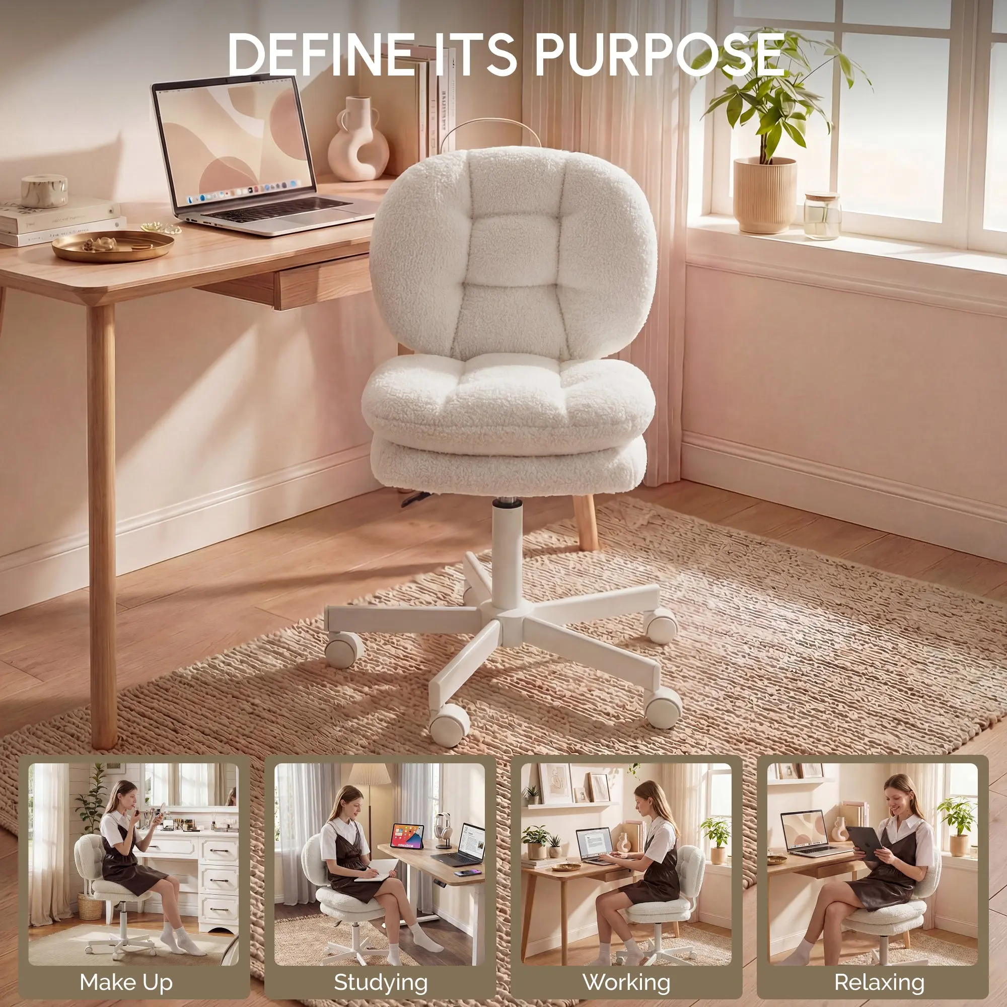 66H6 Cross-Legged Vanity Chair – Effortless Glide- White - Image 7