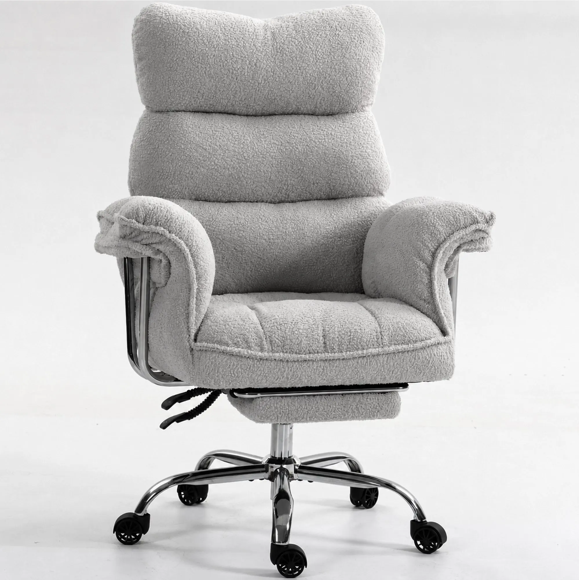 Dowinx 66B7 Big & Tall Office Chair with Footrest, Teddy Fabric Ergonomic Recliner - Grey