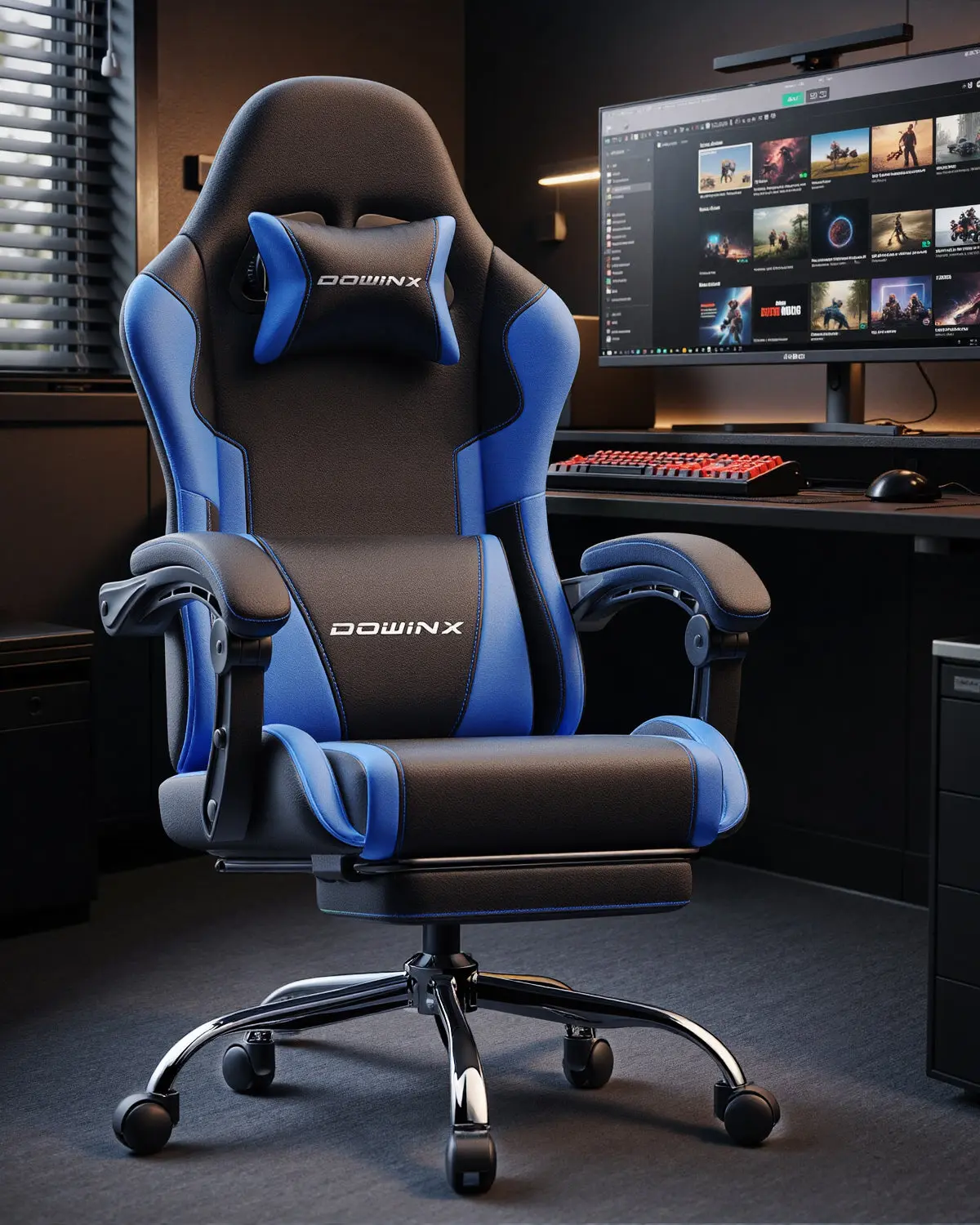 Dowinx Leather Gaming Chair LS-66D58J Black-Blue - Image 2