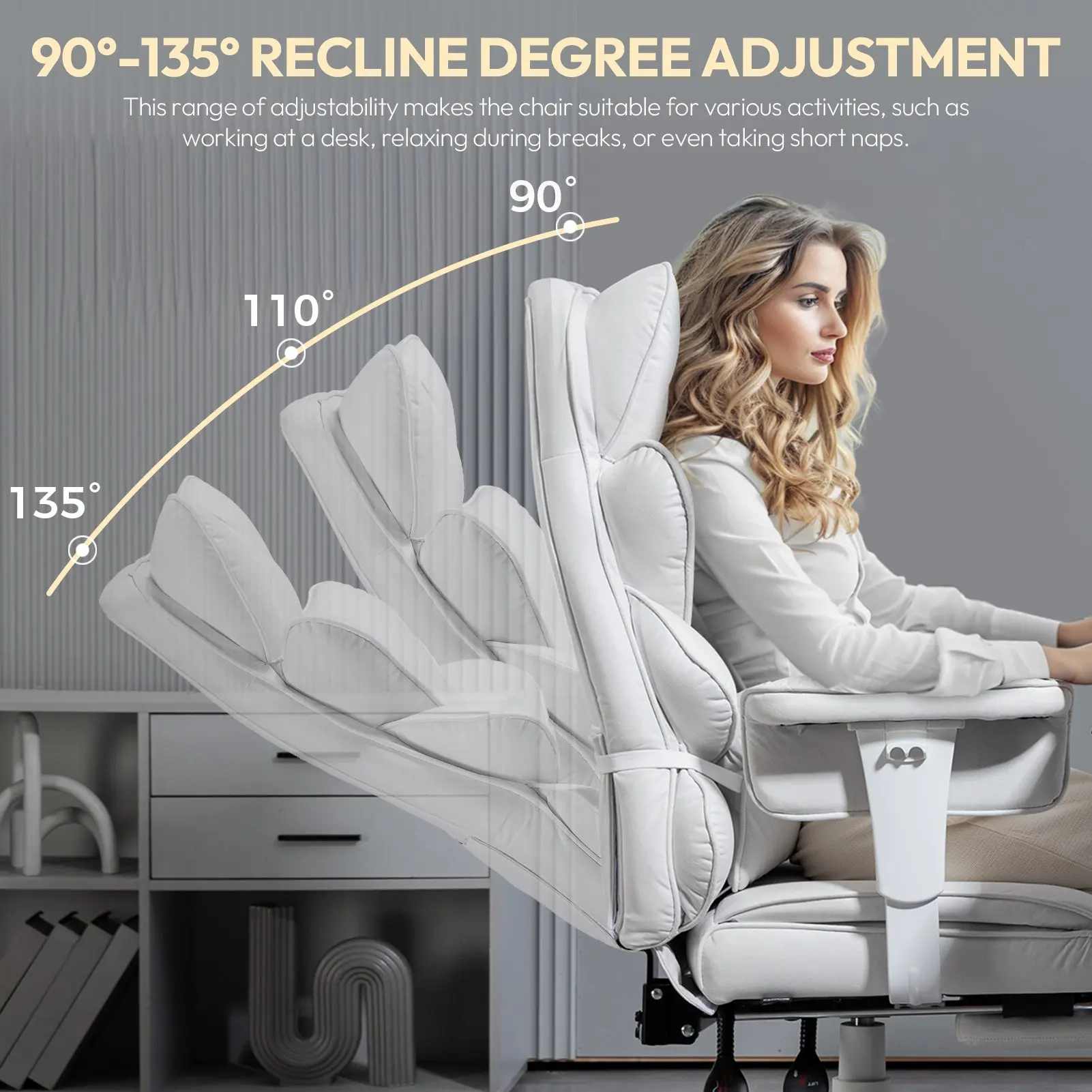 EXECUTIVE OFFICE SERIES 66B1 – 90°–135° Recline Range (Fabric, White) - Image 5