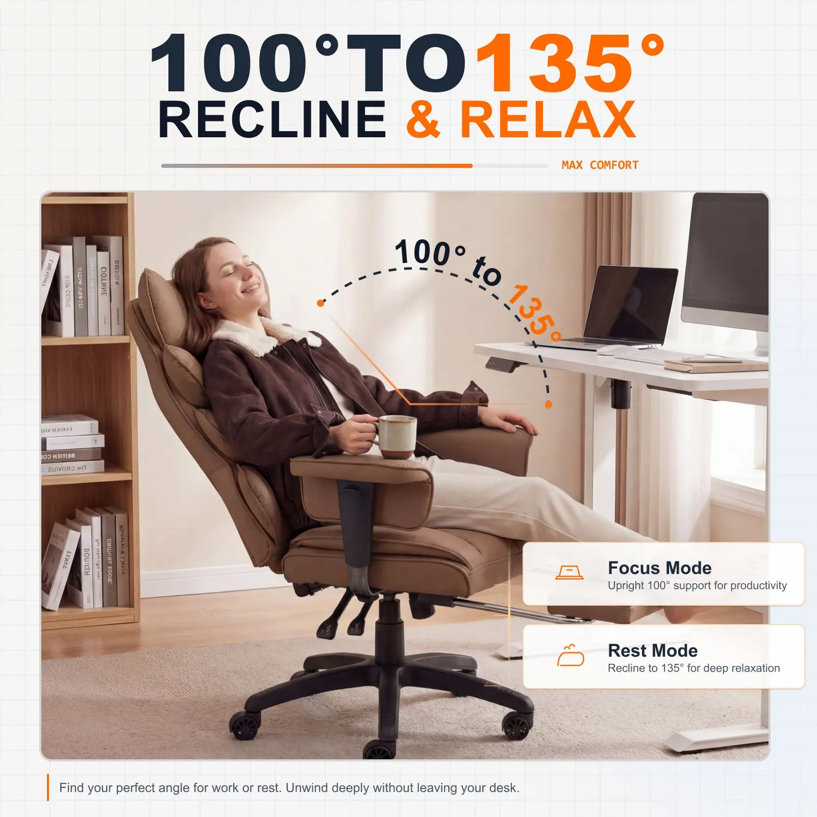 EXECUTIVE OFFICE SERIES 66B1 – 90°–135° Recline Range (PU Leather, Brown) - Image 4
