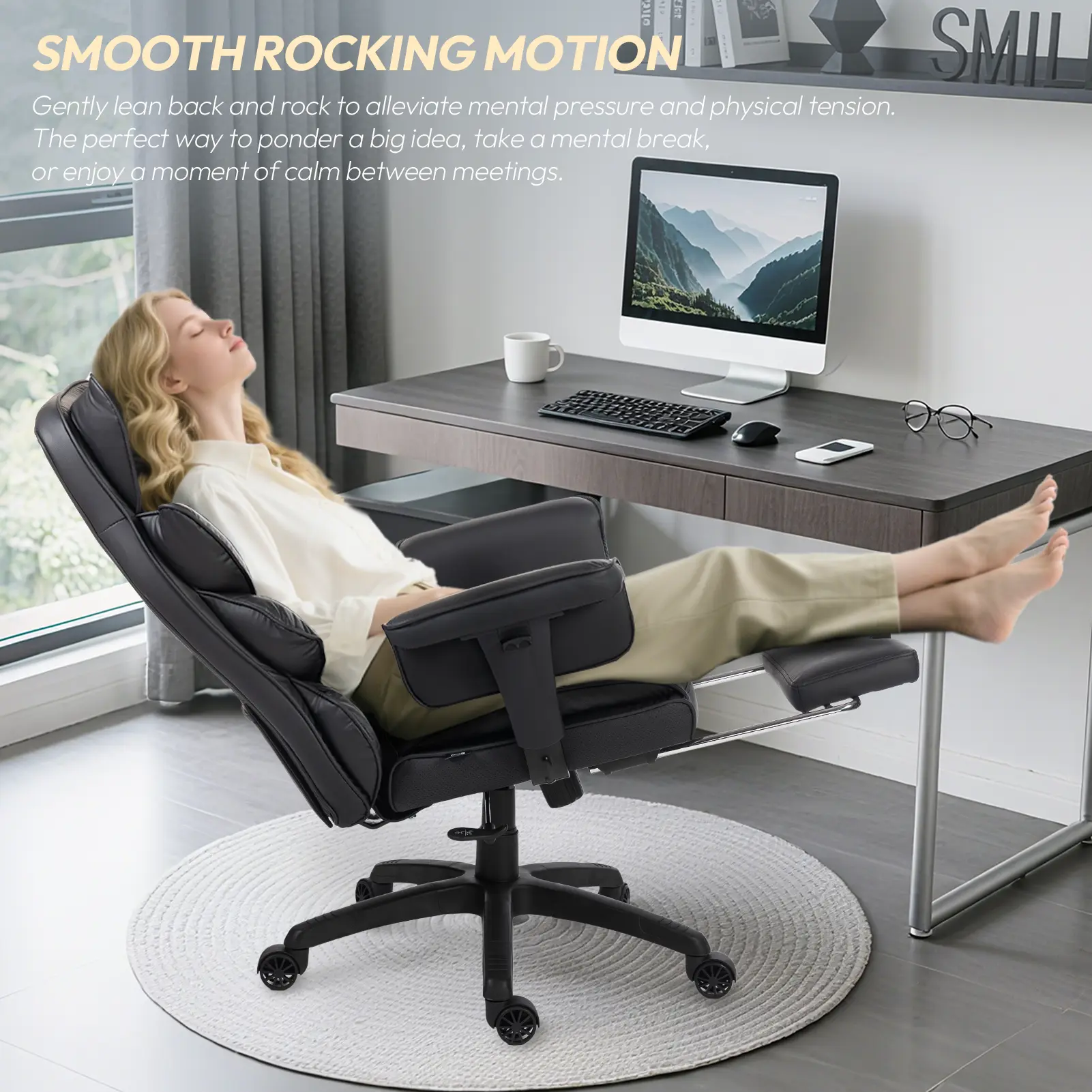EXECUTIVE OFFICE SERIES 66B1-S with 17° Smooth Rocking Motion (PU Leather, Black) - Image 3