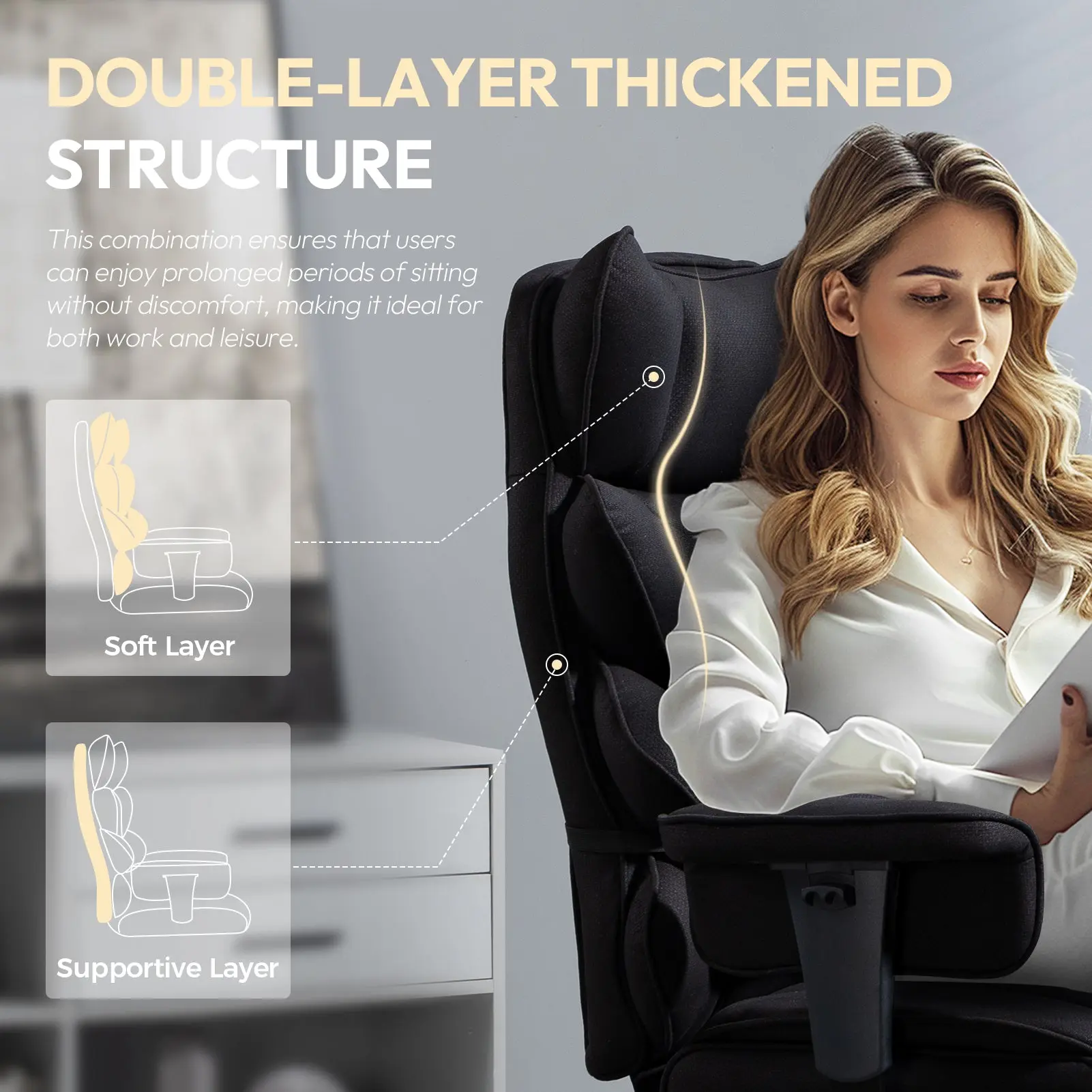 EXECUTIVE OFFICE SERIES 66B1 with 90°–135° Recline Range (Fabric, Black) - Image 2