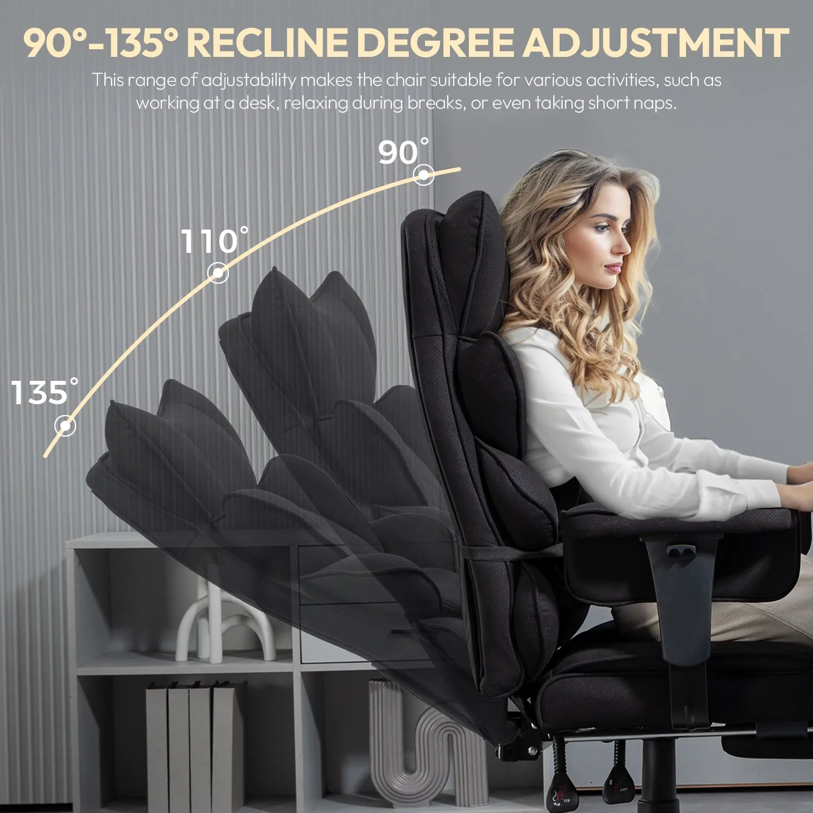 EXECUTIVE OFFICE SERIES 66B1 with 90°–135° Recline Range (Fabric, Black) - Image 5