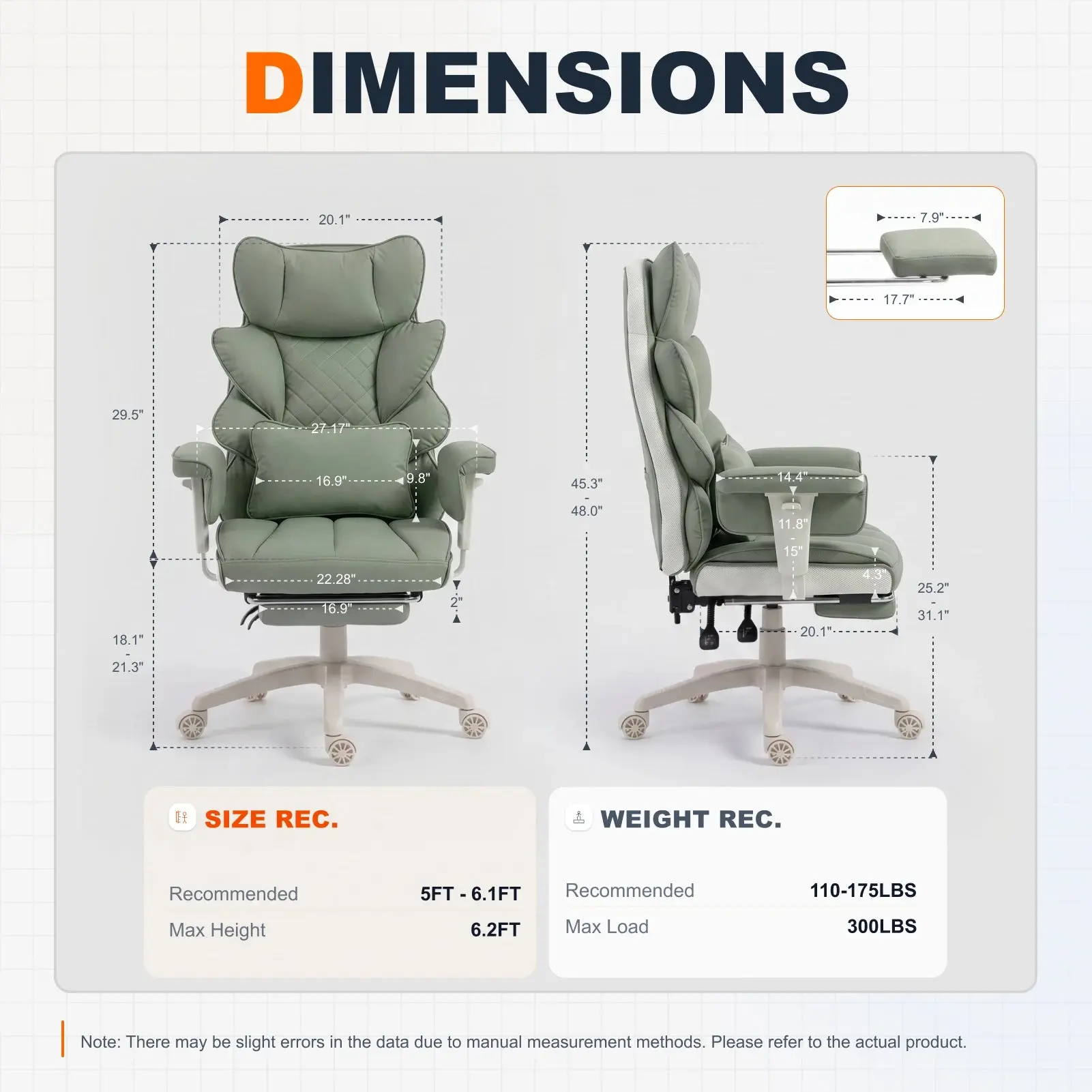 EXECUTIVE OFFICE SERIES 66B1 with 90°–135° Recline Range (PU Leather, Green) - Image 3