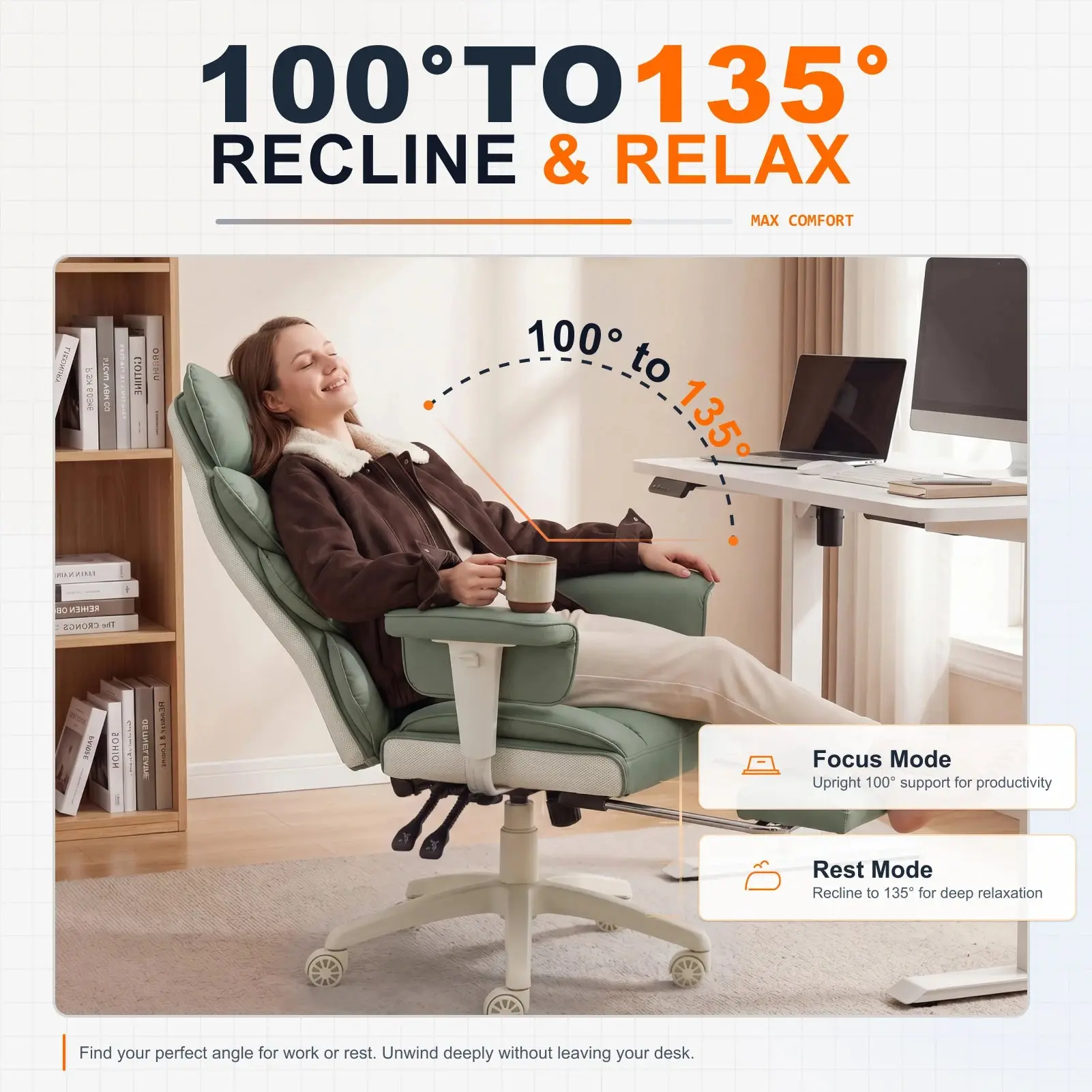 EXECUTIVE OFFICE SERIES 66B1 with 90°–135° Recline Range (PU Leather, Green) - Image 4