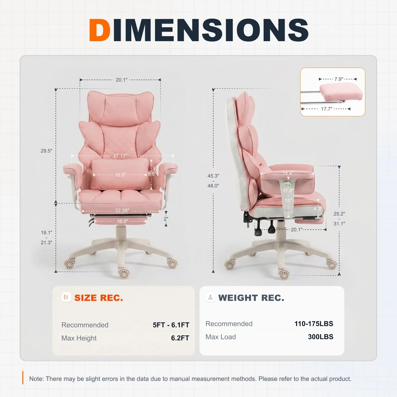 EXECUTIVE OFFICE SERIES 66B1 with 90°–135° Recline Range (PU Leather, Pink) - Image 3