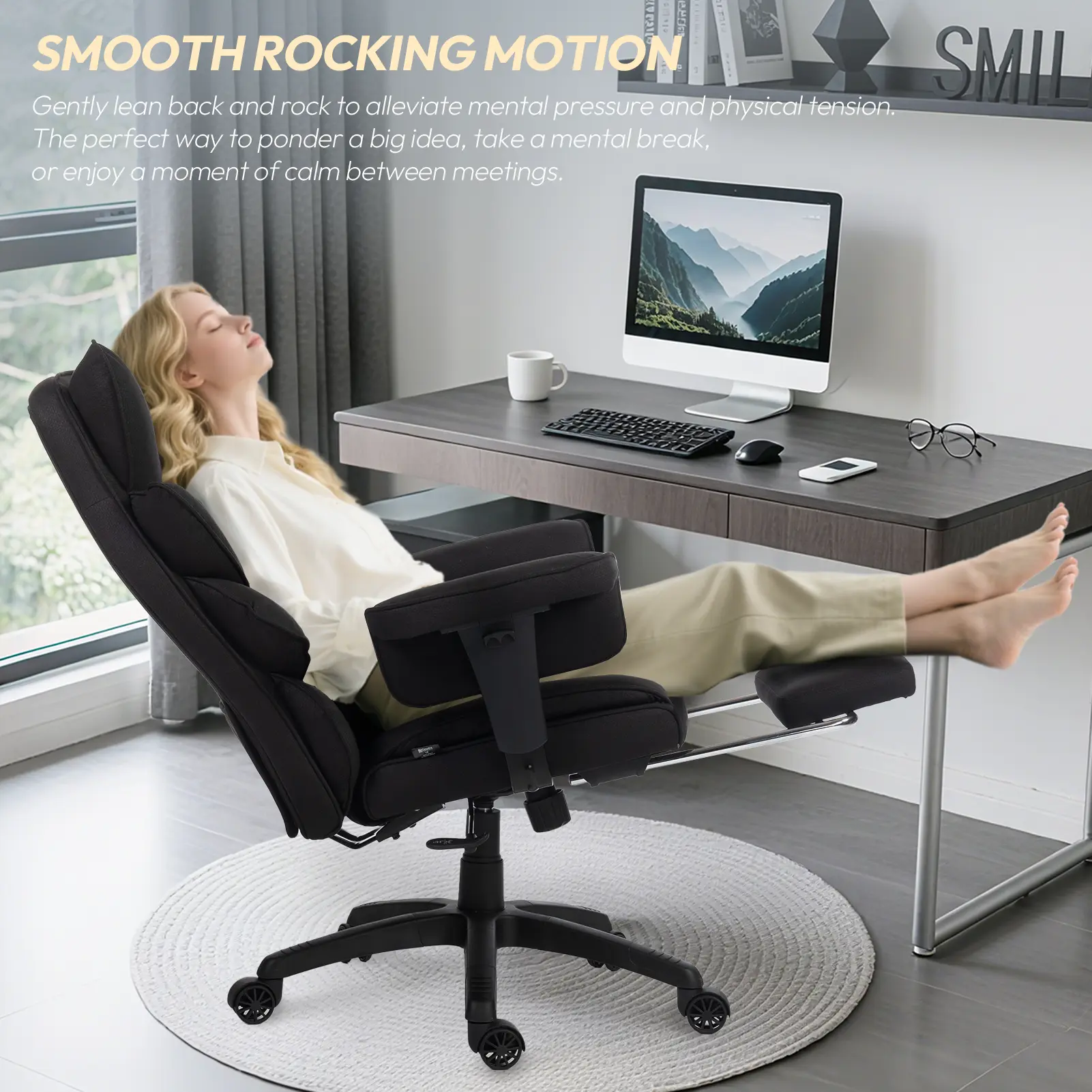 EXECUTIVE OFFICE SERIES 66B1-S with 17° Smooth Rocking Motion (Fabric, Black) - Image 3