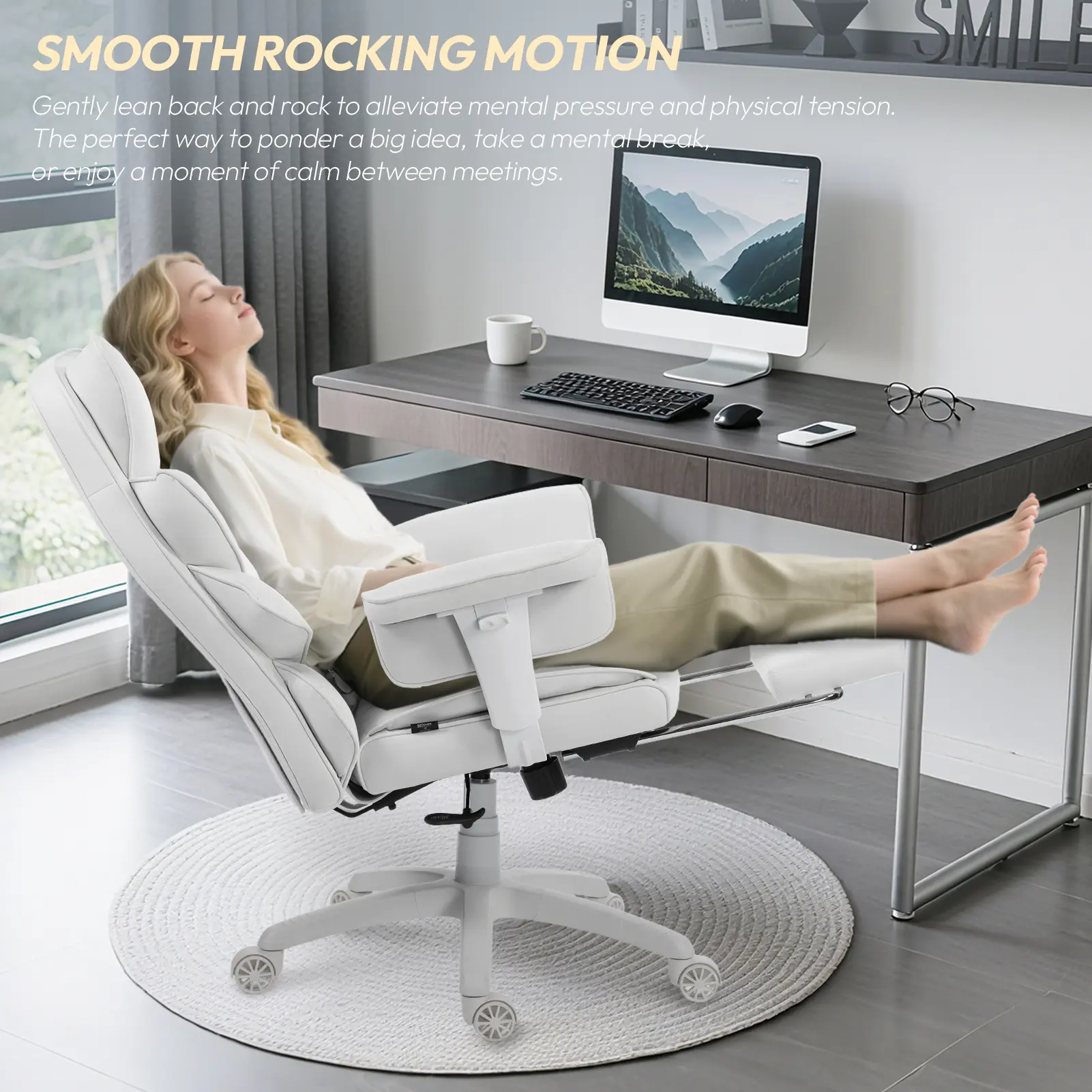 EXECUTIVE OFFICE SERIES 66B1-S with 17° Smooth Rocking Motion (Fabric, White) - Image 3