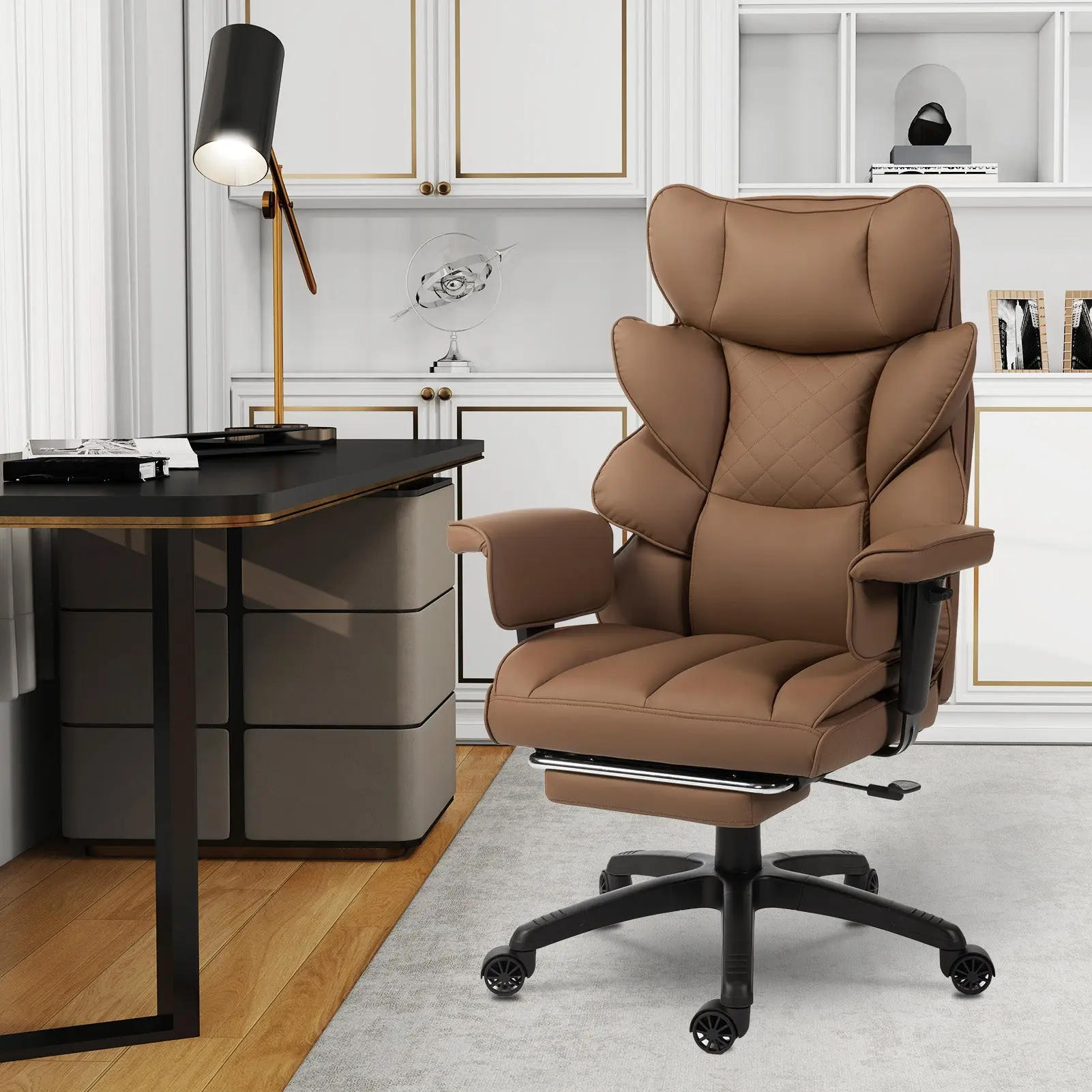 EXECUTIVE OFFICE SERIES 66B1-S with 17° Smooth Rocking Motion (PU Leather, Brown) - Image 2