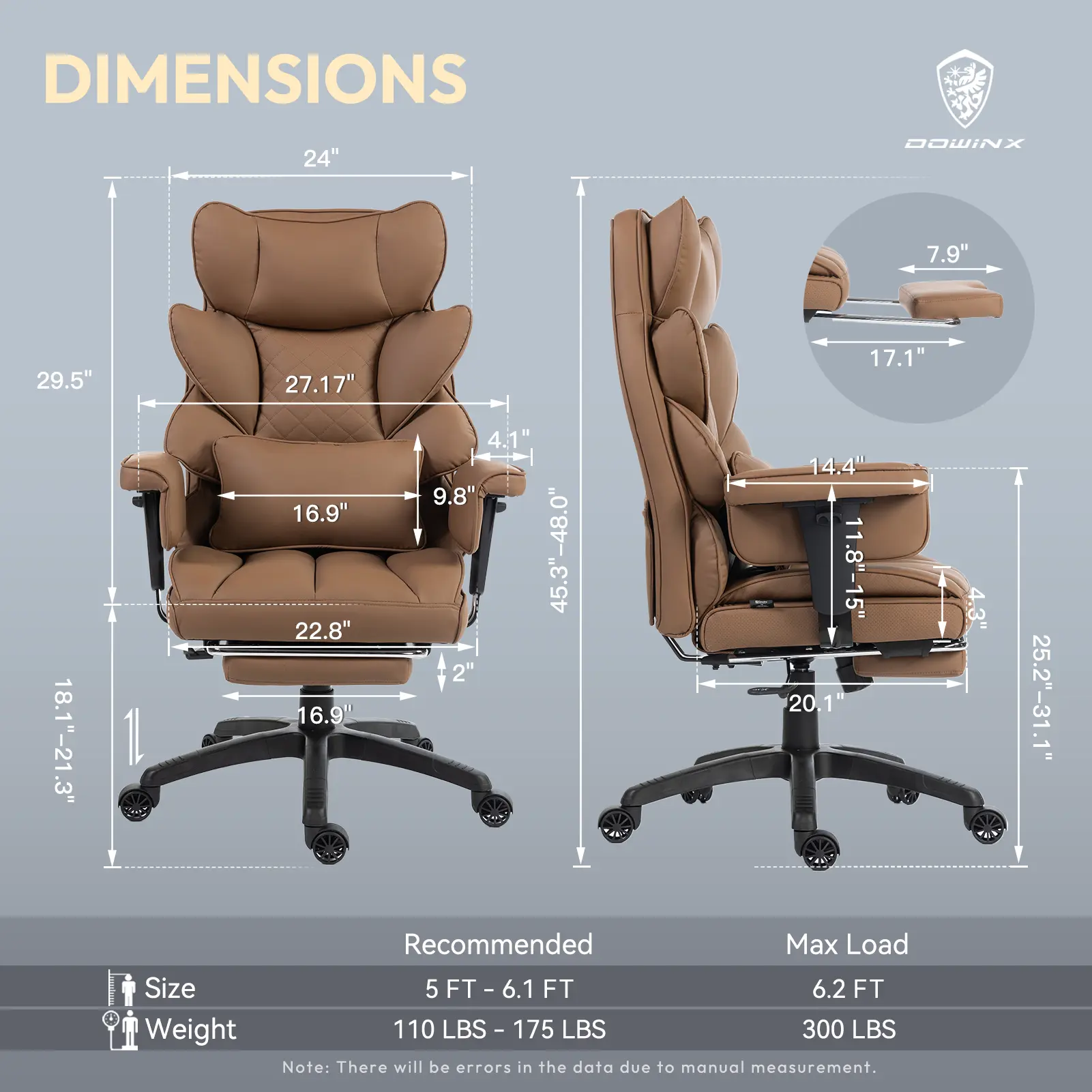 EXECUTIVE OFFICE SERIES 66B1-S with 17° Smooth Rocking Motion (PU Leather, Brown) - Image 4