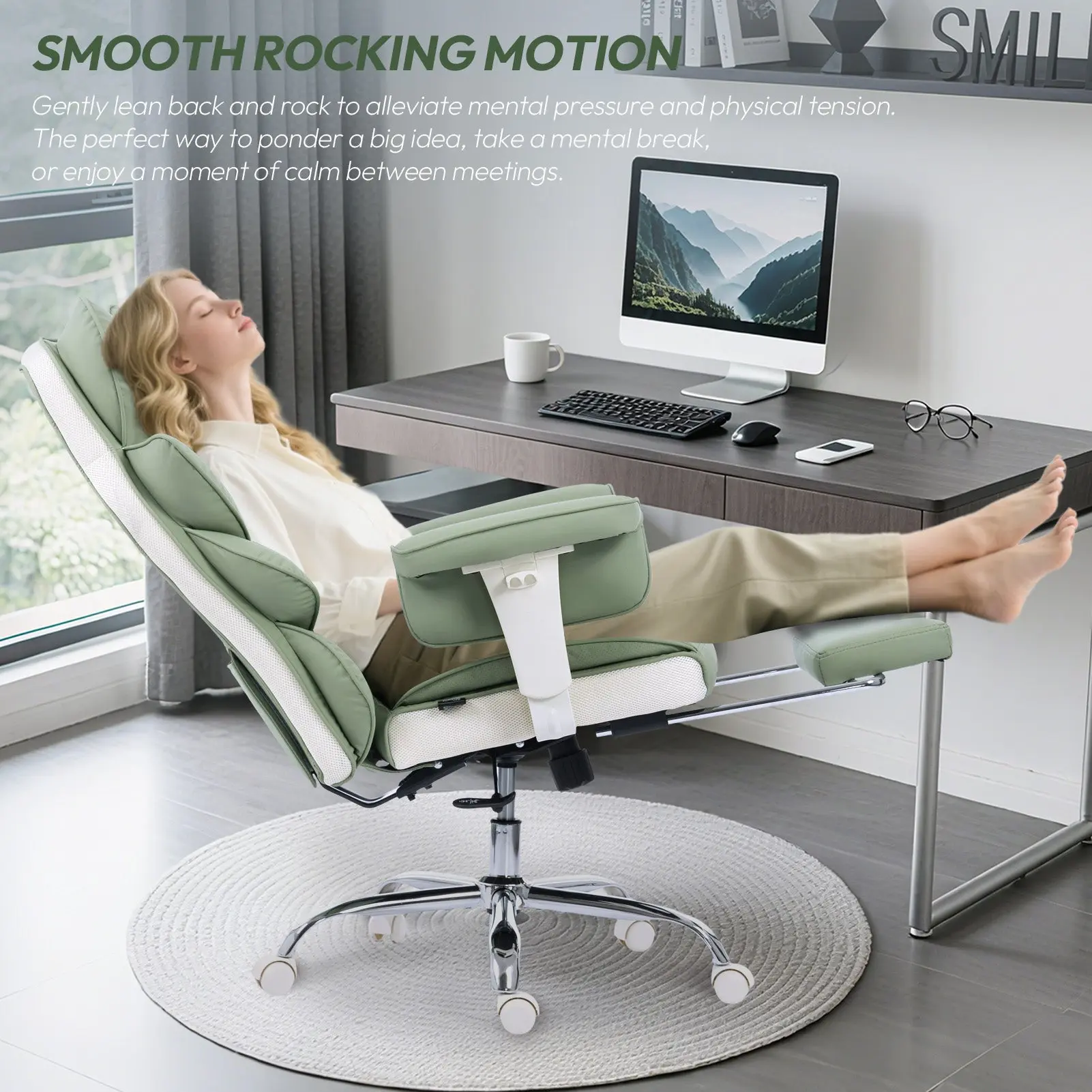 EXECUTIVE OFFICE SERIES 66B1S with 17° Smooth Rocking Motion (PU Leather, Green) - Image 5