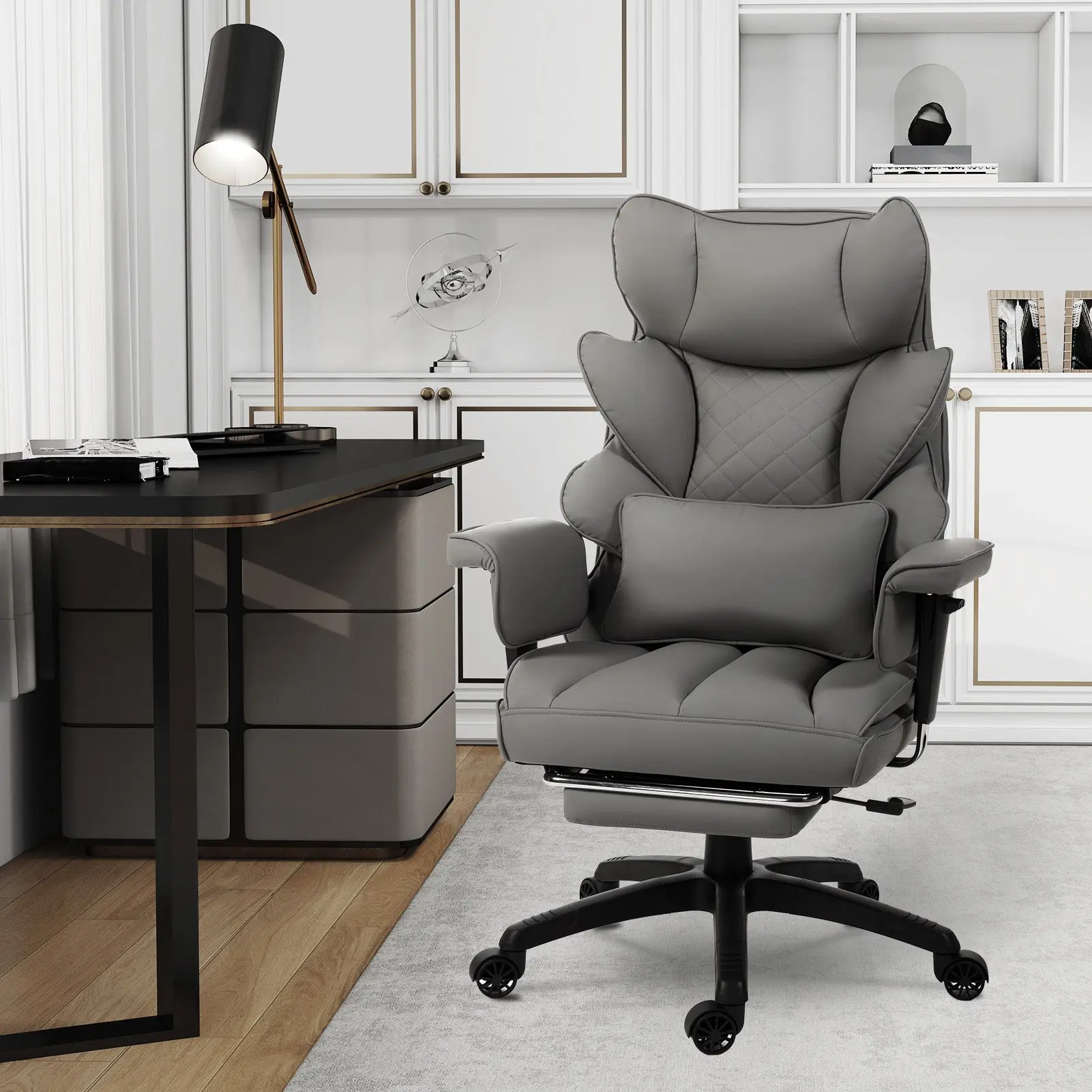 EXECUTIVE OFFICE SERIES 66B1-S with 17° Smooth Rocking Motion (PU Leather, Grey) - Image 2