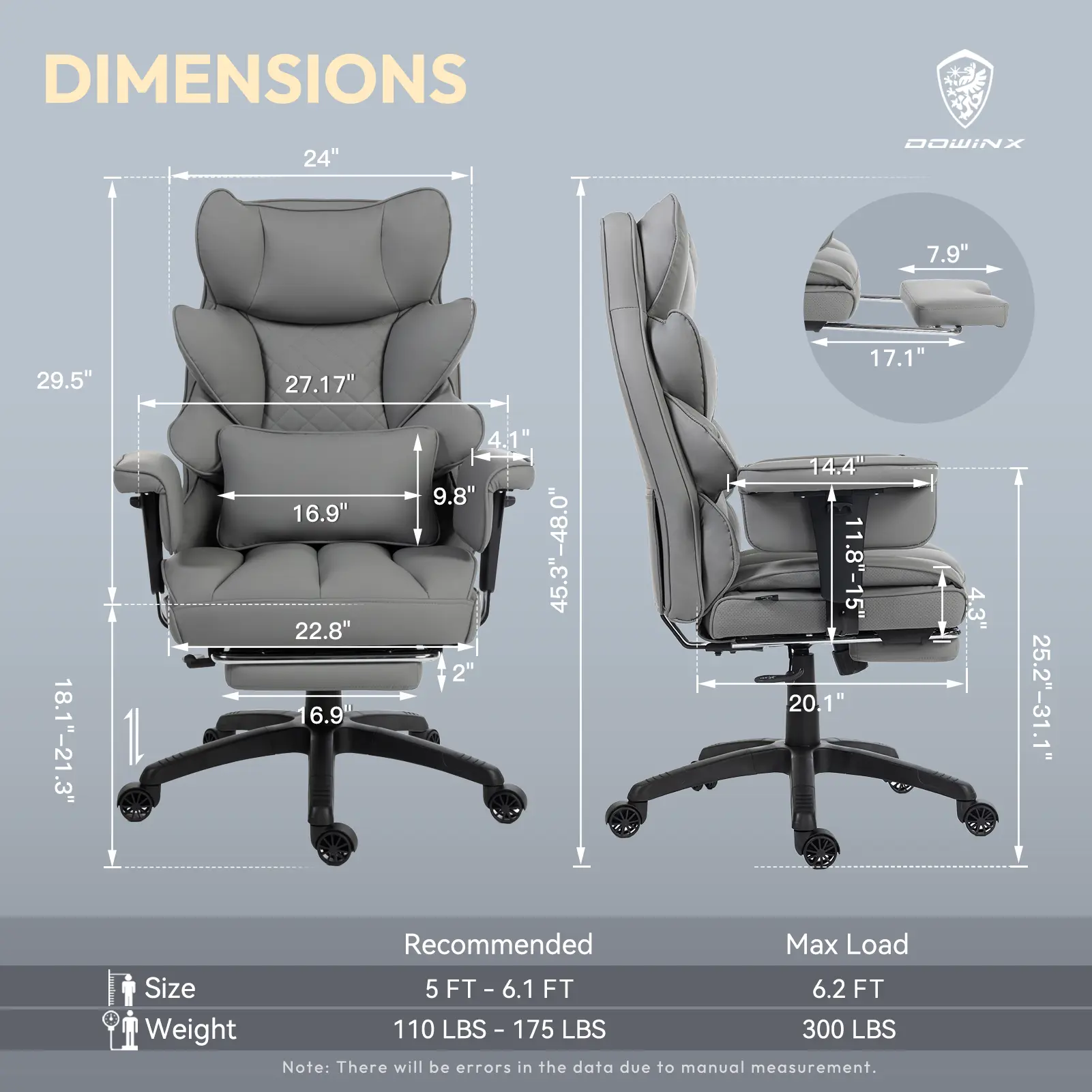 EXECUTIVE OFFICE SERIES 66B1-S with 17° Smooth Rocking Motion (PU Leather, Grey) - Image 4
