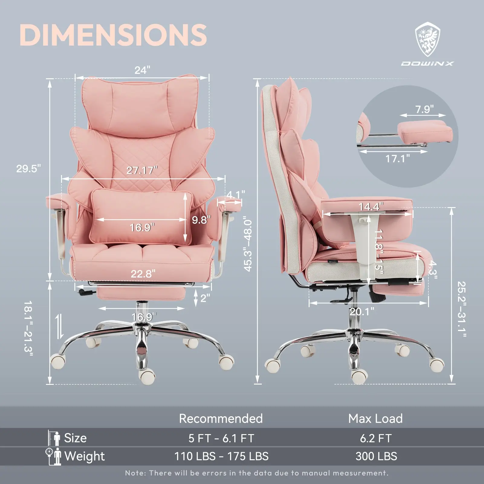 EXECUTIVE OFFICE SERIES 66B1-S with 17° Smooth Rocking Motion(PU Leather, Pink) - Image 3