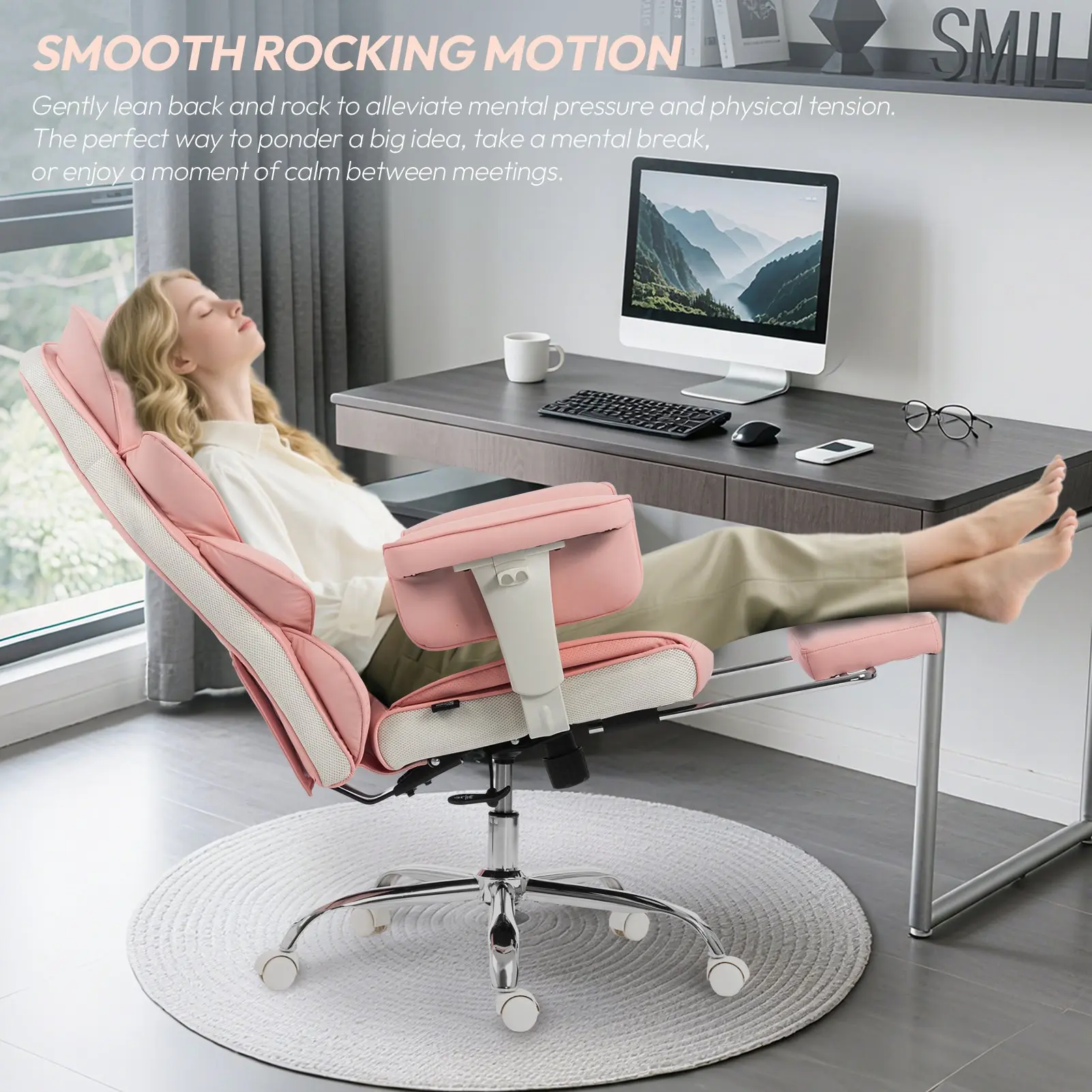 EXECUTIVE OFFICE SERIES 66B1-S with 17° Smooth Rocking Motion(PU Leather, Pink) - Image 5