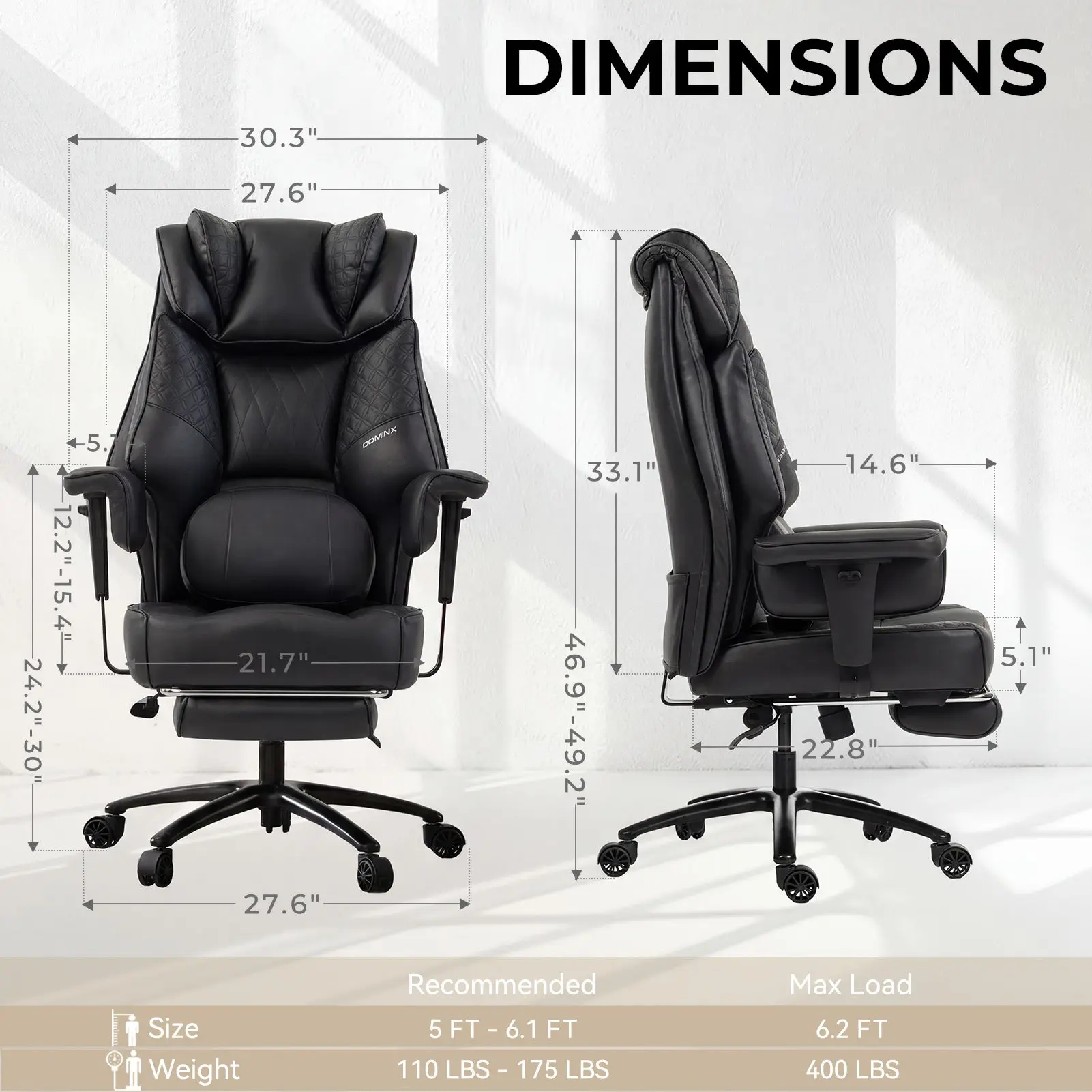 Office Chair QL-66B3 - Black (PU) - Big & Tall Massage Boss Chair for Work & Relax | Dowinx - Image 3